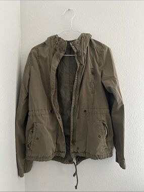 Divided Olive Green Military-Style Hooded Field Jacket